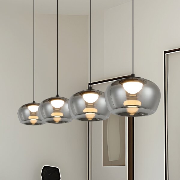 Viokef LED-visoka svetilka Nadia, dolžina 92 cm, dimno siva, steklo, 4-žarilna, Siva, Dnevna soba / jedilnica, Steklo