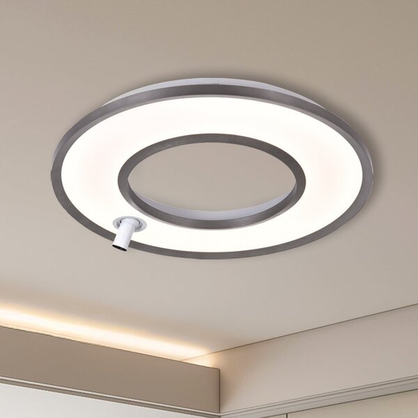 Viokef LED-stropna svetilka Valeria, siva brušena, Ø 60 cm, kovina, Siva, Dnevna soba / jedilnica, Aluminij, Sodobni