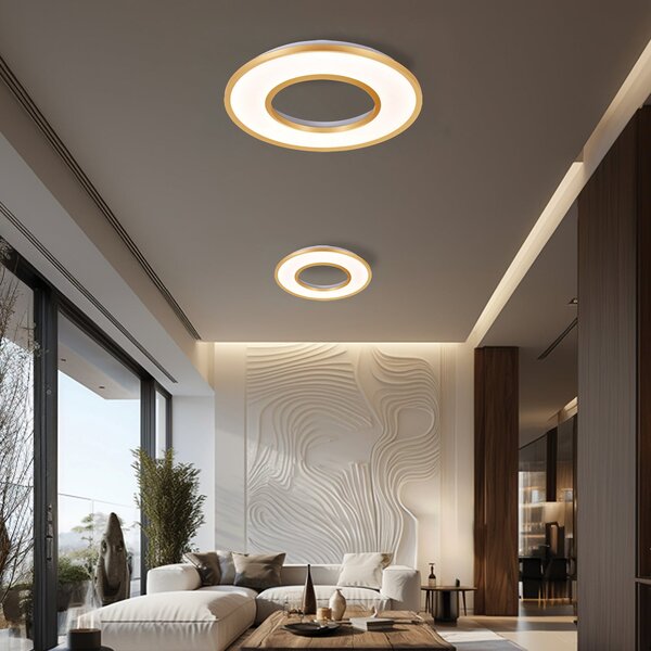 Viokef LED-stropna svetilka Valeria, zlato brušena, Ø 60 cm, kovina, Zlata / medeninasta, Dnevna soba / jedilnica, Aluminij, Sodobni