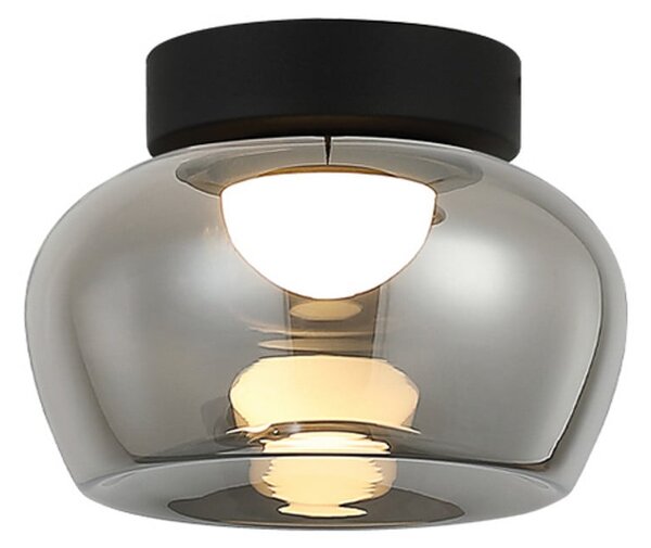 Viokef LED-stropna svetilka Nadia, premer 38 cm, dimno siva, steklo, Siva, Dnevna soba / jedilnica, Steklo