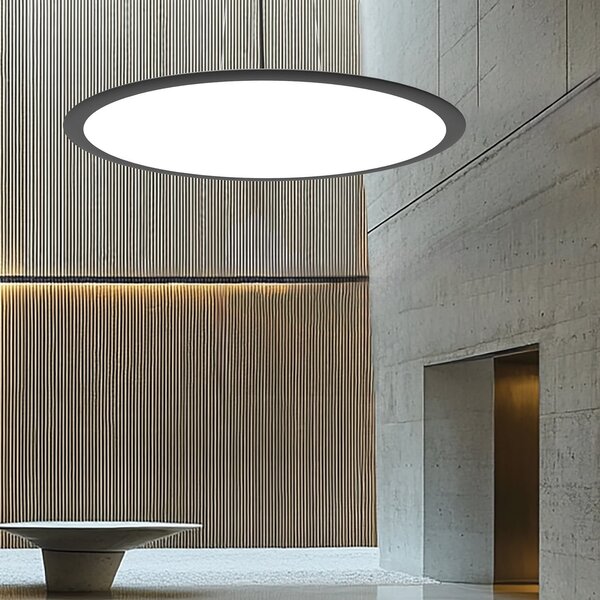 Viokef LED-visoka svetilka Grande, črna, Ø 60 cm, kovina, CCT, zatemnjen, Črna, Dnevna soba / jedilnica, Aluminij, Sodobni