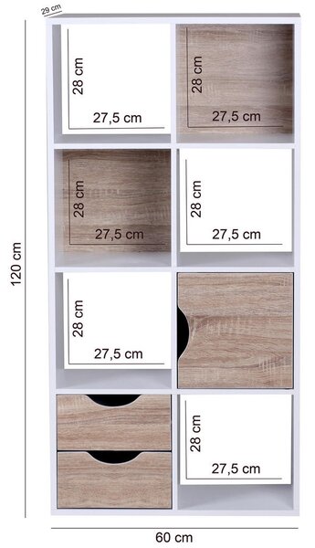 REGAL 60/120/29 cm bela, barve hrasta