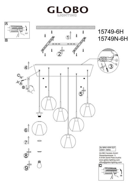 VISEČA SVETILKA BARRY 90/38/120 cm E27