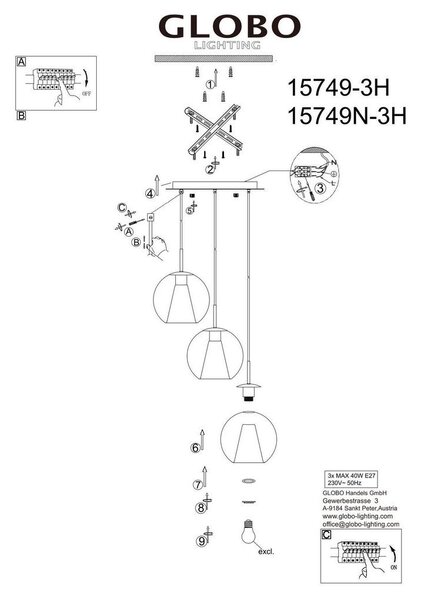 VISEČA SVETILKA BARRY 45/120 cm E27