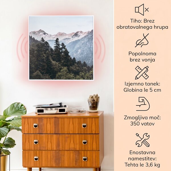 Klarstein Wonderwall Air Art Smart, infrardeči grelec, 60 x 60 cm, 350 W, aplikacija, hribi