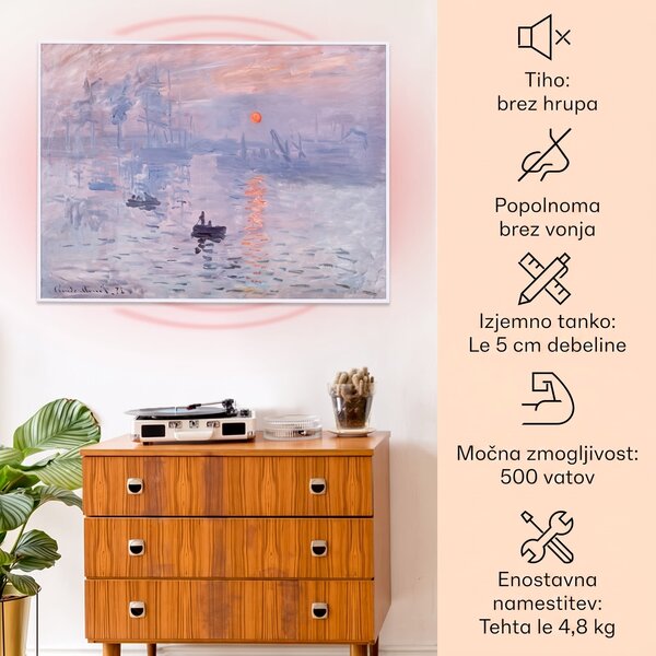Klarstein Wonderwall Air Art Smart, infrardeči grelnik, 80 x 60 cm, 500 W, aplikacija, vzhod sonca
