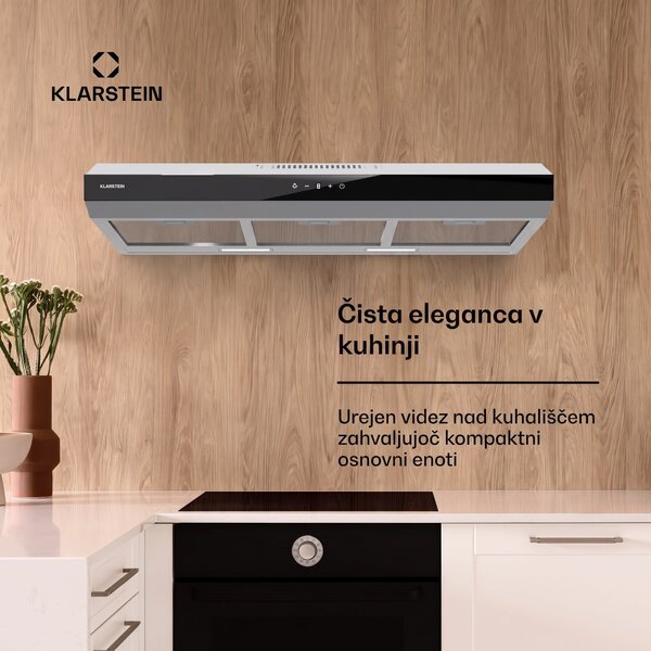 Klarstein Contempo Neo, kuhinjska napa, pod omarico, recirkulacija, 192 m³/h, SenseControl, integrirano upravljanje na dotik, nerjaveče jeklo / akrilno steklo