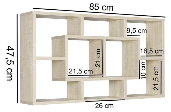 STENSKI REGAL 85/47,5/16 cm barve hrasta