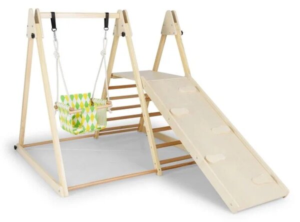 Plezalni okvir 4 v 1 z otroško gugalnico, Montessori plezalni komplet