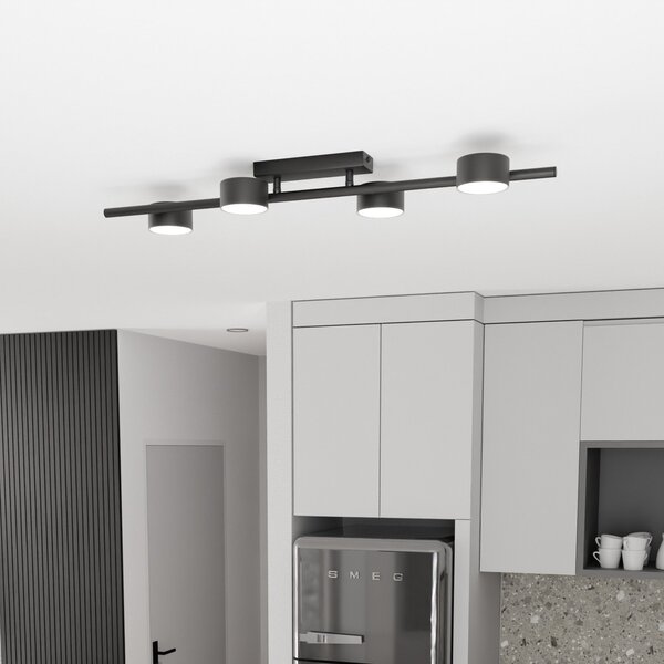 EMIBIG LIGHTING Stropni žaromet Bet, dolžina 80 cm, črn, kovina, 4-krilni., zatemnjen, Črna, Dnevna soba / jedilnica, Kovina, Sodobni
