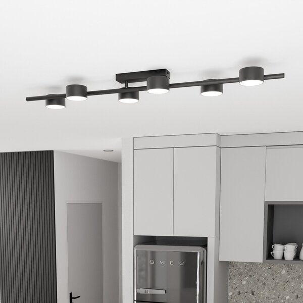 EMIBIG LIGHTING Stropni žaromet Bet, dolžina 100 cm, črn, kovina, 6-kraki., zatemnjen, Črna, Dnevna soba / jedilnica, Kovina, Sodobni