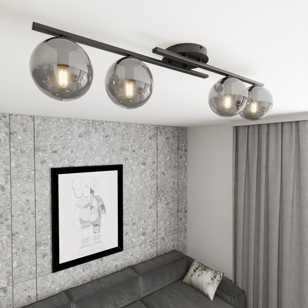EMIBIG LIGHTING Stropna svetilka Kairo, črna/dimno siva, kovina, 4-delna., zatemnjen, Črna, Dnevna soba / jedilnica, Kovina, Sodobni