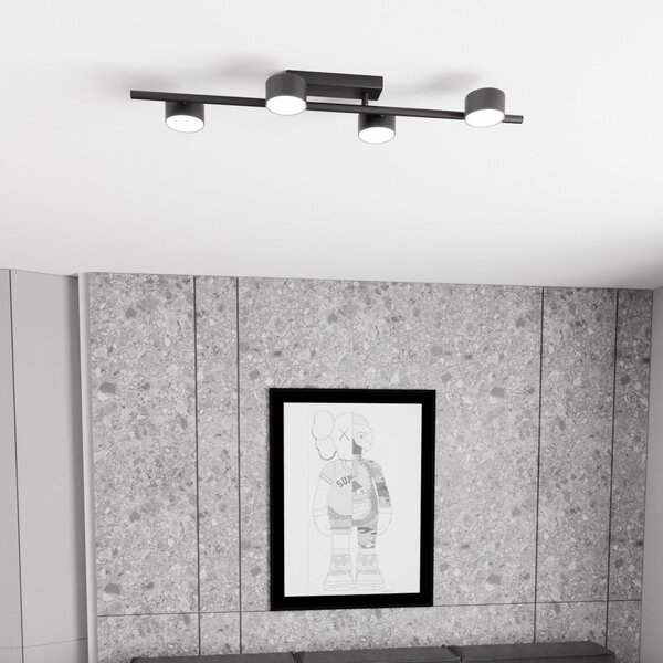 EMIBIG LIGHTING Stropni žaromet Bet, dolžina 80 cm, črn, kovina, 4-krilni., zatemnjen, Črna, Dnevna soba / jedilnica, Kovina, Sodobni