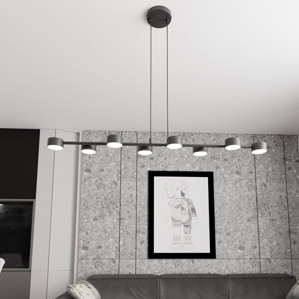 EMIBIG LIGHTING Stropni žaromet Megara, dolžina 100 cm, kovina, 8-kraki., zatemnjen, Črna, Dnevna soba / jedilnica, Kovina, Sodobni
