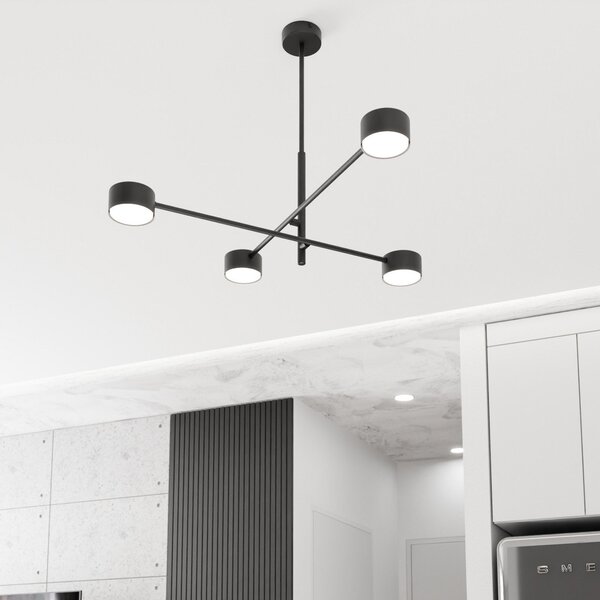 EMIBIG LIGHTING Natu, obesna svetilka, dolžina 64 cm, kovina, 4-svetilna., zatemnjen, Črna, Dnevna soba / jedilnica, Kovina, Sodobni