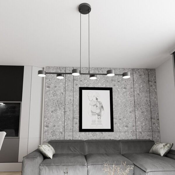 EMIBIG LIGHTING Stropni žaromet, Megara, dolžina 80 cm, kovina, 6-kraki., zatemnjen, Črna, Dnevna soba / jedilnica, Kovina, Sodobni