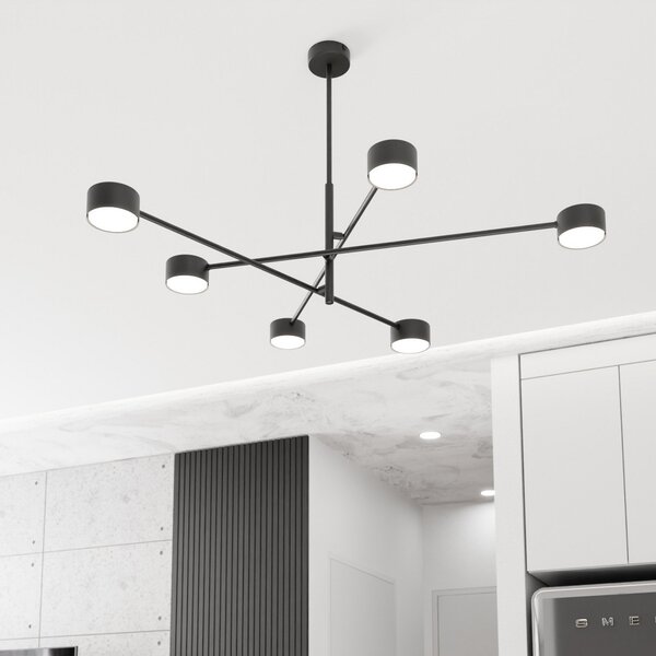 EMIBIG LIGHTING Obesna svetilka Natsu, dolžina 84 cm, kovina, 6-svetlobna., zatemnjen, Črna, Dnevna soba / jedilnica, Kovina, Sodobni