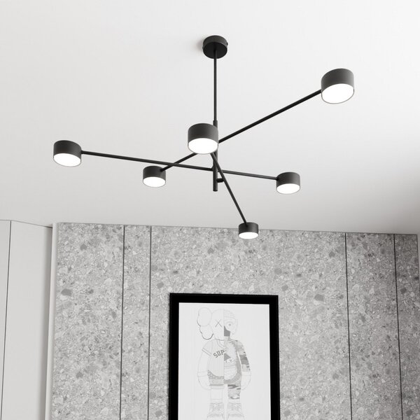 EMIBIG LIGHTING Obesna svetilka Natsu, dolžina 84 cm, kovina, 6-svetlobna., zatemnjen, Črna, Dnevna soba / jedilnica, Kovina, Sodobni