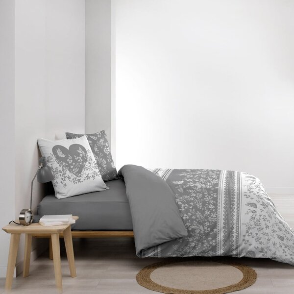 Belo-siva bombažna posteljnina za zakonsko posteljo 200x200 cm Annie – douceur d'intérieur