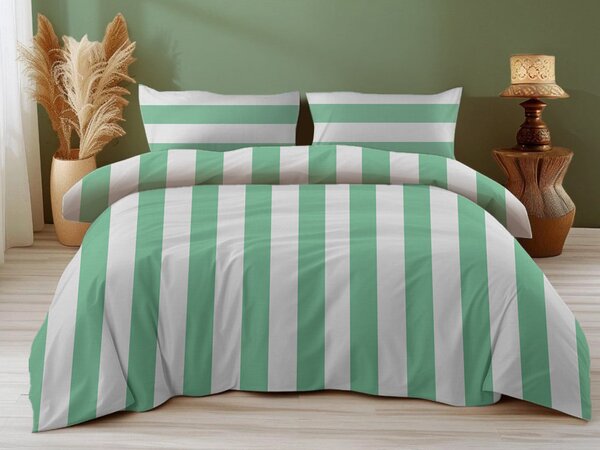 Bombažna posteljnina STRIPES bela-zelena Dimenzije posteljnine: 70 x 90 cm | 140 x 200 cm