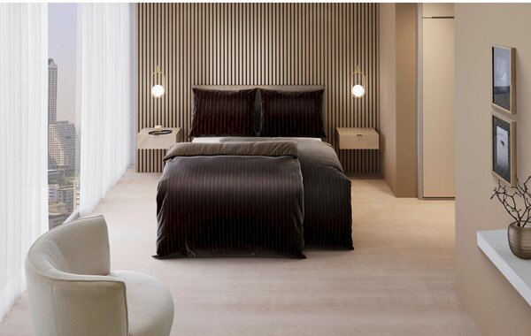 OBOJESTRANSKA POSTELJNINA STRIPES DK 140/200 cm saten rjava