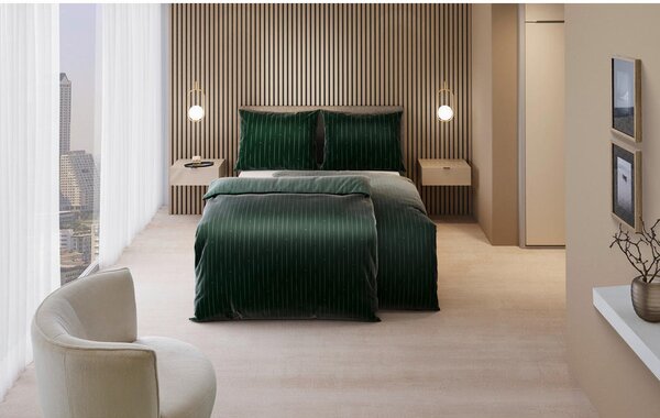 OBOJESTRANSKA POSTELJNINA STRIPES DK 140/200 cm saten zelena