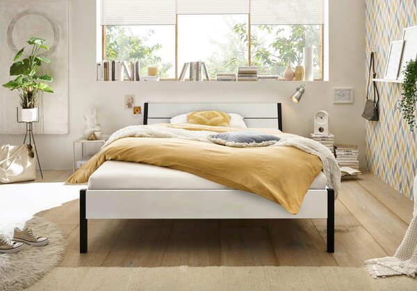 FUTONSKA POSTELJA 140 cm x 200 cm , kovina, leseni material bela