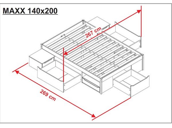 POSTELJA S PREDALOM 140 cm x 200 cm , siva
