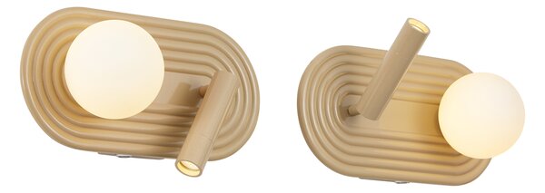 Komplet 2 retro stenskih svetilk taupe, vključno z LED, 3-stopenjsko zatemnilne in USB-C - Lila