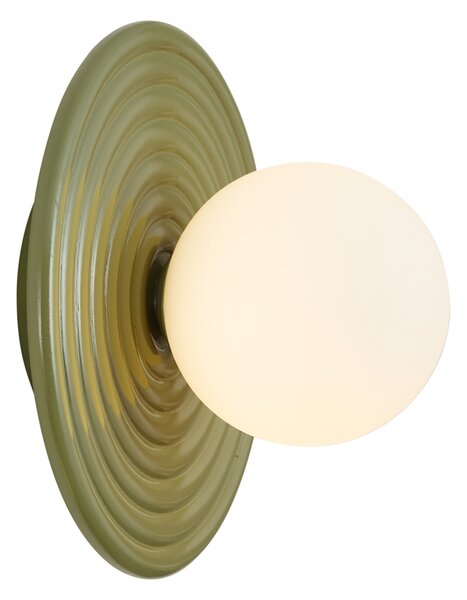 Retro stenska svetilka zelena z opalno okroglo 20 cm IP44 - Lila