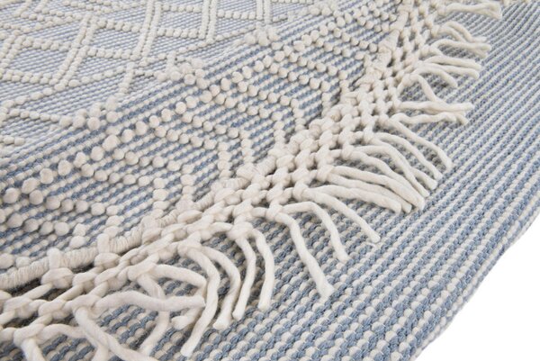 ROČNO TKANA PREPROGA Colored macrame four 140/140 cm tkano krem barve, pastelno modra