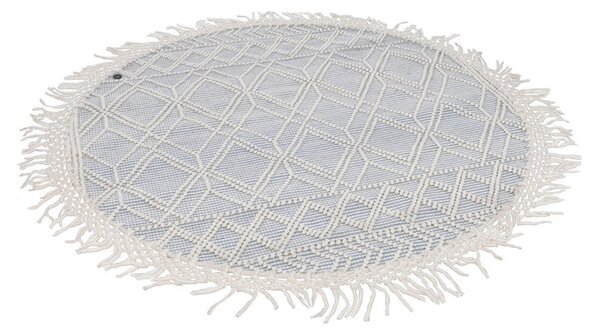ROČNO TKANA PREPROGA Colored macrame four 140/140 cm tkano krem barve, pastelno modra