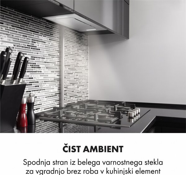 Klarstein Hektor, kuhinjska napa, vgrajeno, 52 cm, 467 m³/h, LED, dotik, steklo