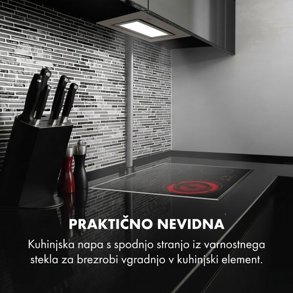 Klarstein Hektor Brilliant Edition, vgradna napa, 52 cm, 506 m³/h, na dotik, şteklo, bela
