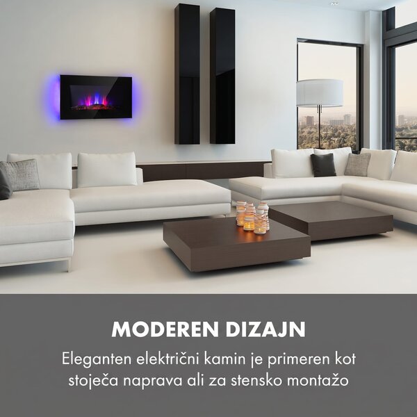 Klarstein Basel Baseline električni kamin 2000 W, 2 stopnji gretja, 7 barv, steklo