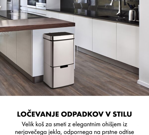 Klarstein Touchless, koš za odpadke, senzor, 72 litrov, 4 posode, ABS/PP/nerjavno jeklo