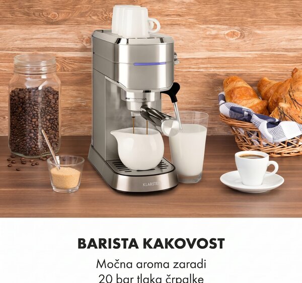 Klarstein Futura, espresso aparat za kavo, 20 barov, 1450 W, 1,25 l, nerjaveče jeklo