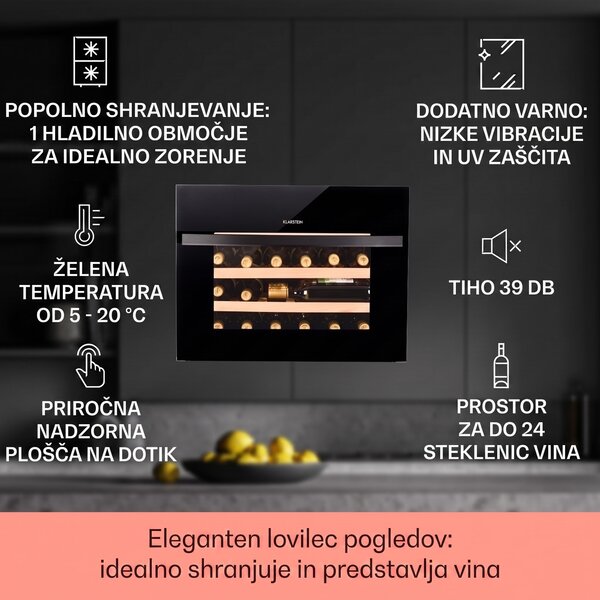 Klarstein Vinsider 24 Built-In Uno, vinska omara, 1 cona, 24 steklenic, EEK G