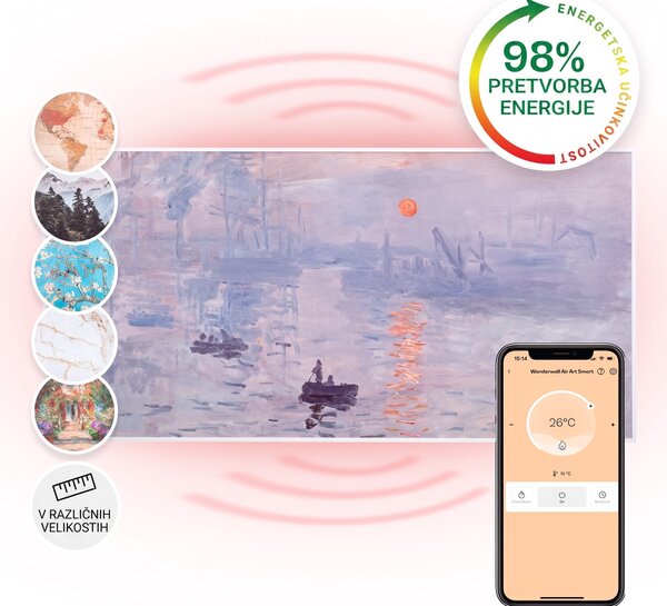 Klarstein Wonderwall Air Art Smart, infrardeči grelec, 120 x 60 cm, 700 W, aplikacija, vzhajajoče sonce