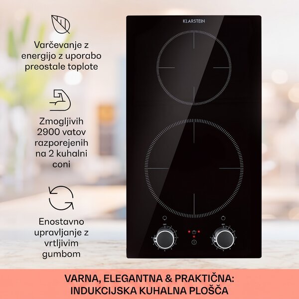 Klarstein Kochheld, dvojna indukcijska kuhalna plošča, 2900 W, vrtljivi regulatorji, steklo, črna