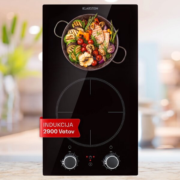 Klarstein Kochheld, dvojna indukcijska kuhalna plošča, 2900 W, vrtljivi regulatorji, steklo, črna