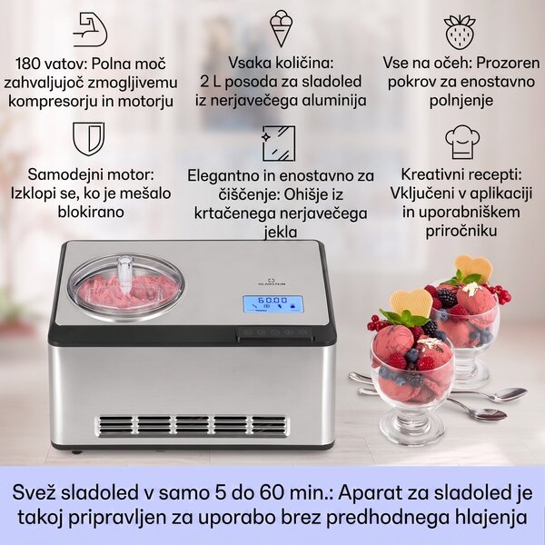 Klarstein Dolce Bacio Smart, aparat za sladoled, aparat za jogurt, kompresor, 2 litra, WiFi, zaslon na dotik, nerjaveče jeklo