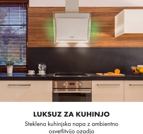Klarstein Mirage 60, kuhinjska napa, 671 m³ / h, zaslon na dotik, lučka, energijski razred ++, bela
