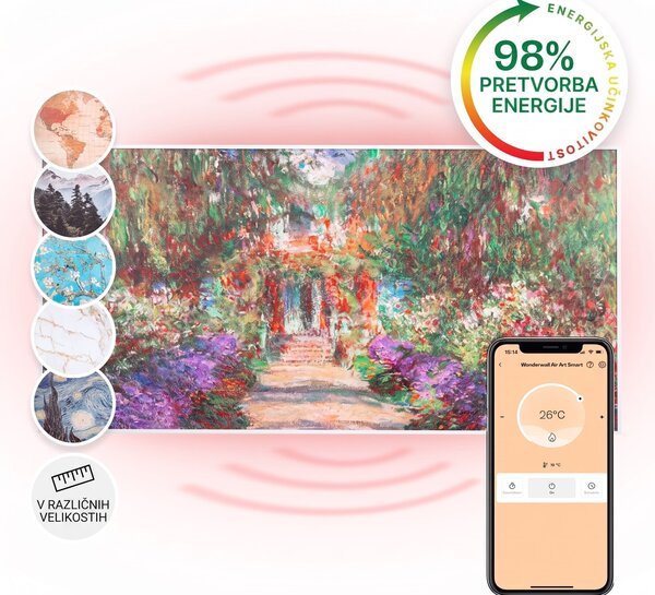 Klarstein Wonderwall Air Art Smart, infrardeči grelec, 120 x 60 cm, 700 W, aplikácia, vrtna pot