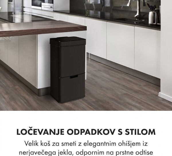 Klarstein Touchless Black Stainless Steel, koš za odpadke, senzor, 72 l, črna barva