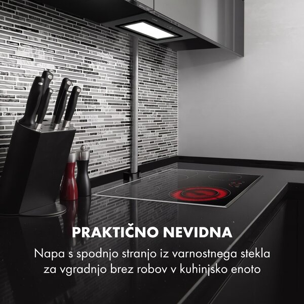 Klarstein Hektor Brilliant Edition, vgradna napa, 52 cm, 506 m³/h, na dotik, črna