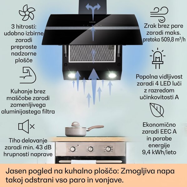 Klarstein Clara 60, napa, 591 m³/h, zaslon na dotik, ambientalna osvetlitev