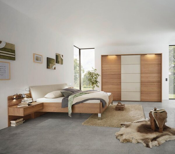 POSTELJNA GARNITURA 180 cm x 200 cm , les, tekstil, leseni material barve hrasta, barve šampanjca