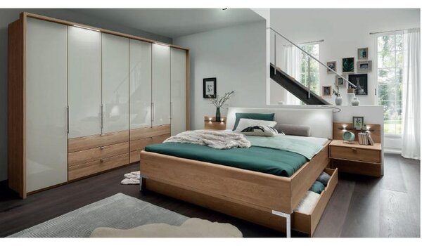 POSTELJNA GARNITURA 180 cm x 200 cm , les, tekstil, leseni material barve hrasta, barve šampanjca
