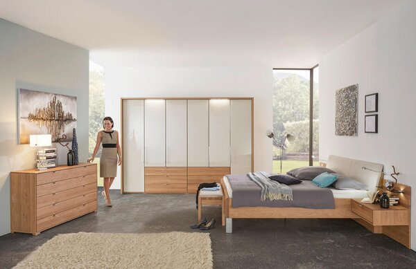 POSTELJNA GARNITURA 180 cm x 200 cm , les, tekstil, leseni material barve hrasta, barve šampanjca